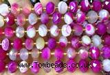 CRB6324 15 inches 6*10mm faceted rondelle fuchsia banded agate beads
