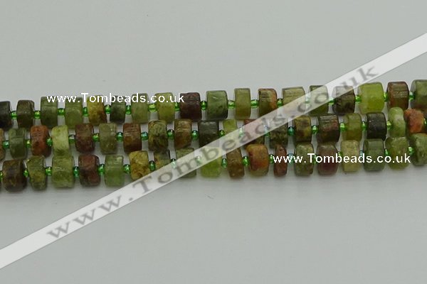 CRB665 15.5 inches 6*10mm tyre green garnet gemstone beads