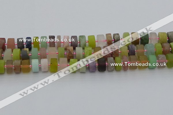 CRB681 15.5 inches 6*12mm tyre matte mixed gemstone beads