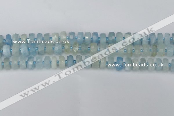 CRB802 15.5 inches 6*10mm faceted rondelle aquamarine beads