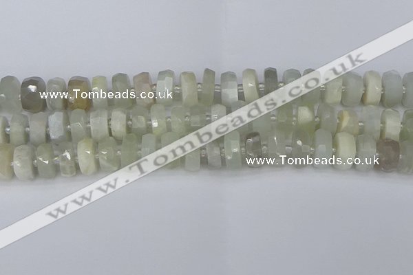 CRB811 15.5 inches 6*12mm faceted rondelle grey moonstone beads