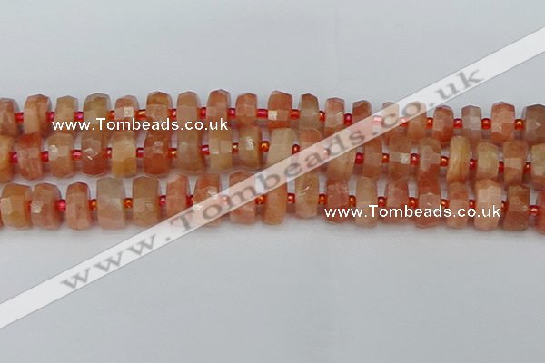 CRB819 15.5 inches 7*12mm faceted rondelle orange moonstone beads