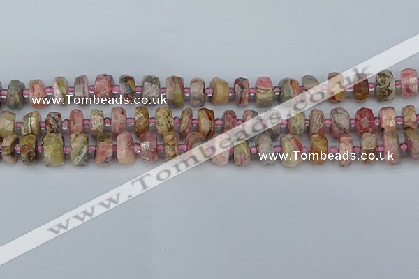 CRB834 15.5 inches 6*10mm faceted rondelle rhodochrosite beads