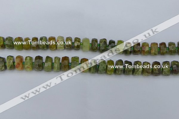 CRB850 15.5 inches 6*10mm faceted rondelle green garnet beads