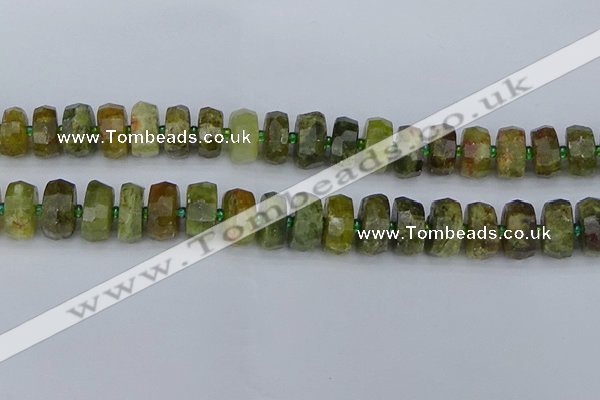 CRB851 15.5 inches 7*12mm faceted rondelle green garnet beads