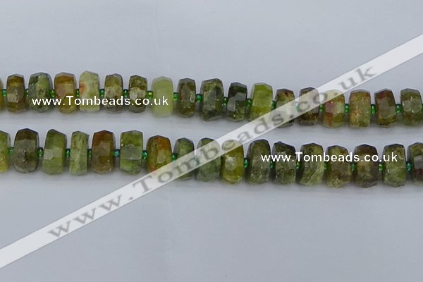 CRB852 15.5 inches 8*14mm faceted rondelle green garnet beads