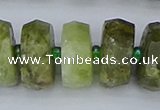 CRB854 15.5 inches 8*18mm faceted rondelle green garnet beads