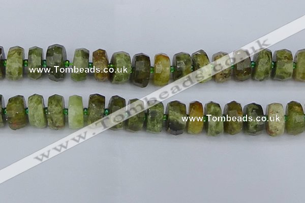 CRB854 15.5 inches 8*18mm faceted rondelle green garnet beads