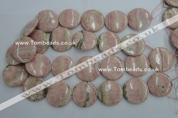 CRC158 15.5 inches 30mm flat round Argentina rhodochrosite beads