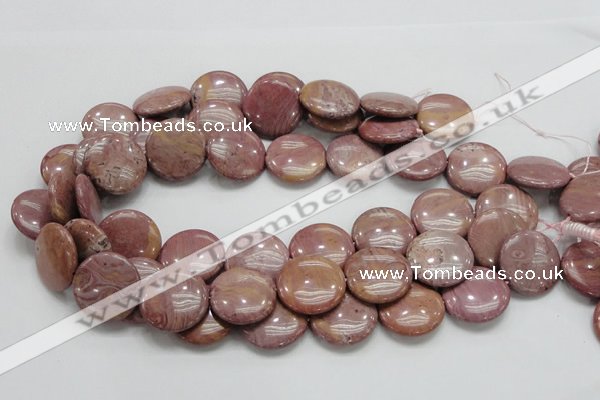 CRC75 15.5 inches 25mm flat round rhodochrosite gemstone beads