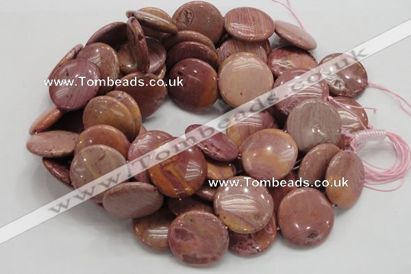 CRC76 15.5 inches 30mm flat round rhodochrosite gemstone beads