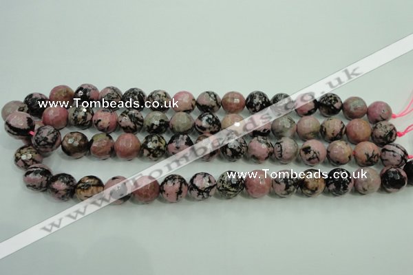 CRD16 15.5 inches 14mm faceted round rhodonite gemstone beads