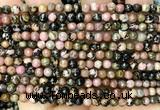 CRD372 15 inches 4mm faceted round rhodonite beads wholesale
