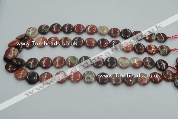 CRE07 16 inches 15mm flat round natural red jasper beads wholesale