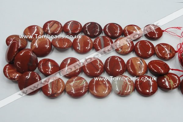 CRE09 16 inches 25mm flat round natural red jasper beads wholesale