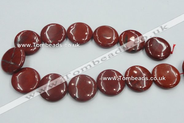 CRE10 16 inches 30mm flat round natural red jasper beads wholesale