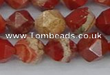 CRE348 15.5 inches 12mm faceted nuggets red jasper beads