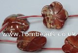 CRE62 15.5 inches 24mm carved flower red jasper beads wholesale