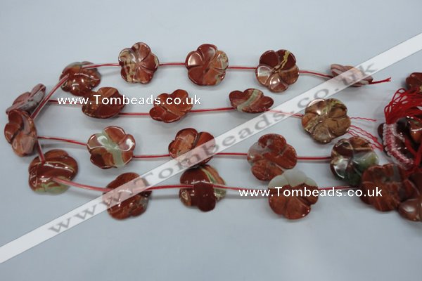 CRE62 15.5 inches 24mm carved flower red jasper beads wholesale