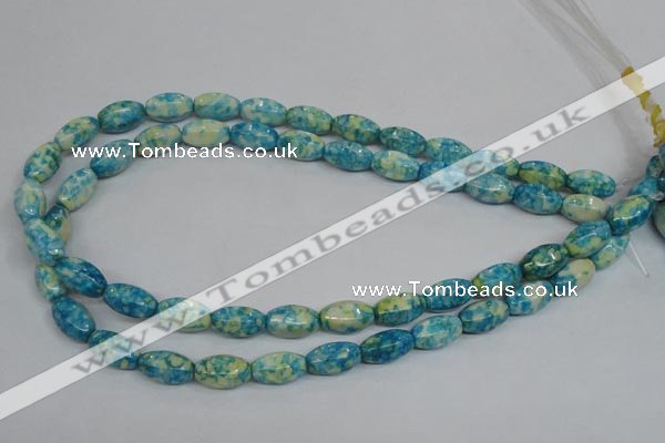 CRF114 15.5 inches 8*14mm rice dyed rain flower stone beads