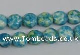 CRF116 15.5 inches 10mm flat round dyed rain flower stone beads