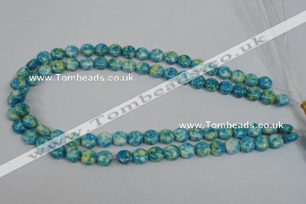 CRF116 15.5 inches 10mm flat round dyed rain flower stone beads