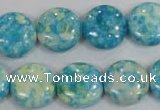 CRF119 15.5 inches 16mm flat round dyed rain flower stone beads