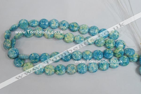 CRF119 15.5 inches 16mm flat round dyed rain flower stone beads