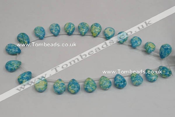 CRF148 Top-drilled 13*18mm flat teardrop dyed rain flower stone beads