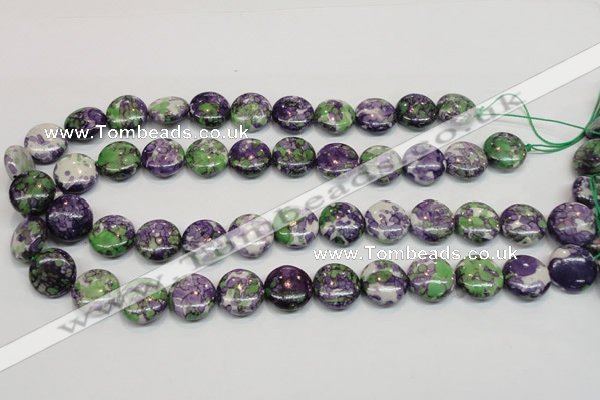 CRF16 15.5 inches 16mm flat round dyed rain flower stone beads