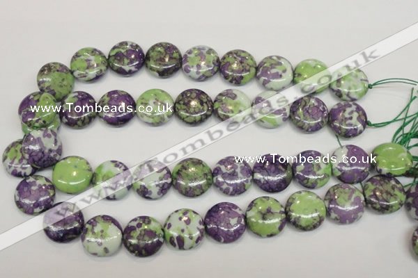 CRF17 15.5 inches 20mm flat round dyed rain flower stone beads