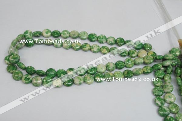 CRF197 15.5 inches 12mm flat round dyed rain flower stone beads