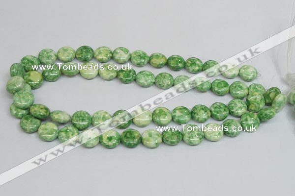 CRF198 15.5 inches 14mm flat round dyed rain flower stone beads