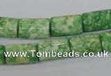 CRF218 15.5 inches 10*15mm flat tube dyed rain flower stone beads