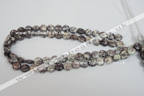 CRF236 15.5 inches 12mm flat round dyed rain flower stone beads