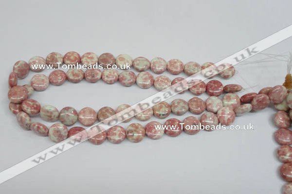 CRF257 15.5 inches 14mm flat round dyed rain flower stone beads