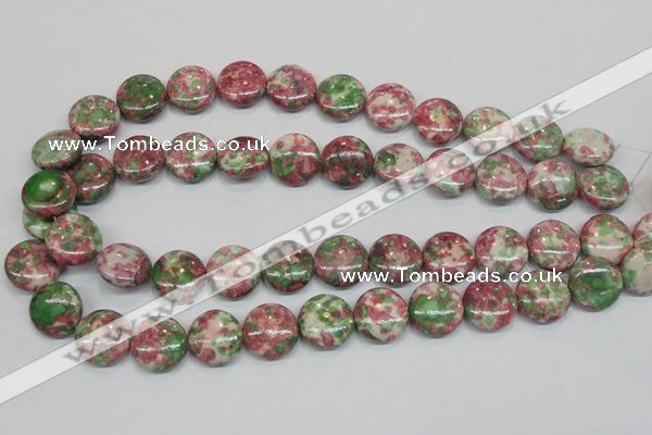 CRF32 15.5 inches 16mm flat round dyed rain flower stone beads