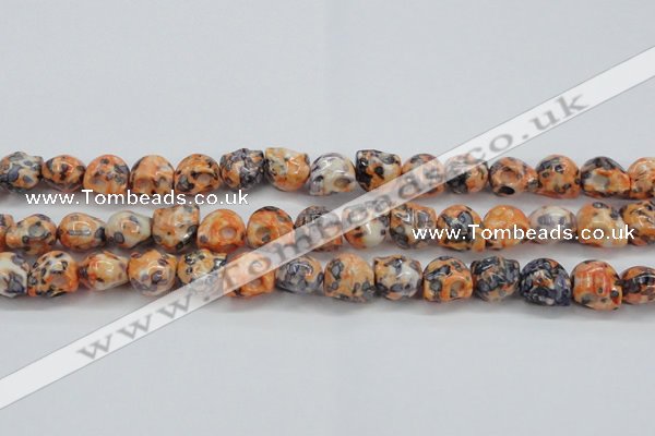 CRF360 15.5 inches 11*12mm skull dyed rain flower stone beads