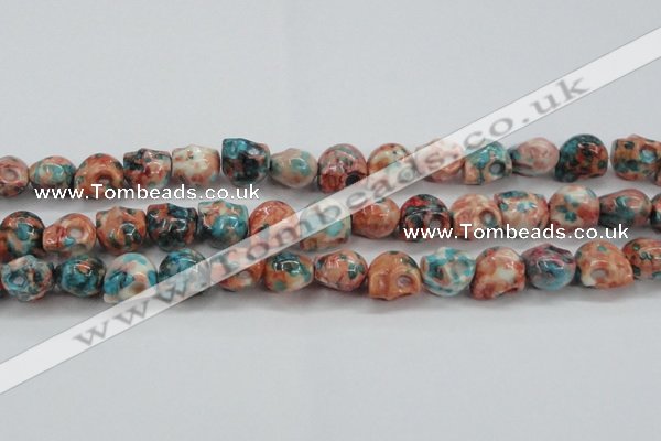 CRF361 15.5 inches 11*12mm skull dyed rain flower stone beads