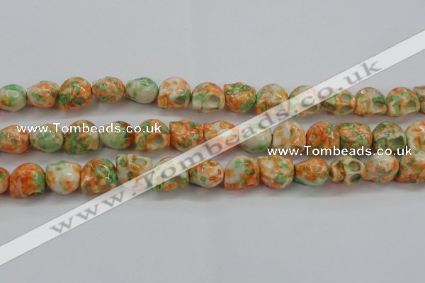 CRF362 15.5 inches 11*12mm skull dyed rain flower stone beads