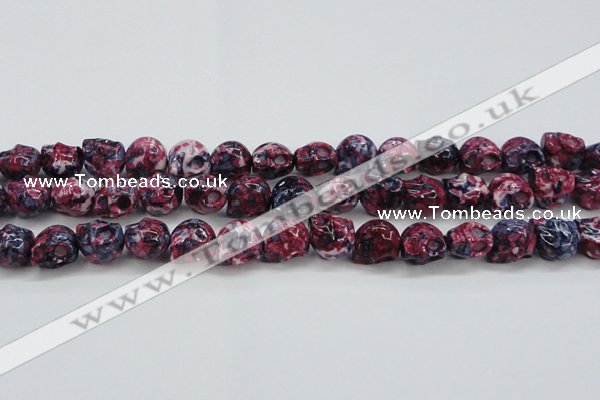 CRF364 15.5 inches 11*12mm skull dyed rain flower stone beads