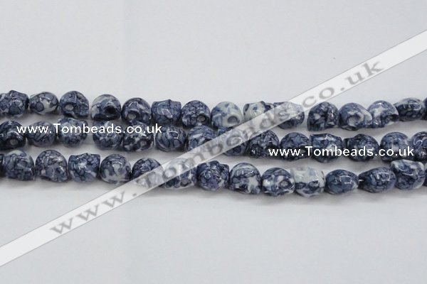 CRF367 15.5 inches 11*12mm skull dyed rain flower stone beads