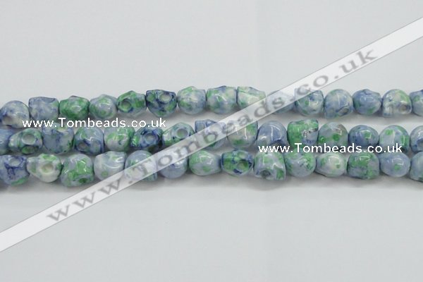 CRF368 15.5 inches 11*12mm skull dyed rain flower stone beads