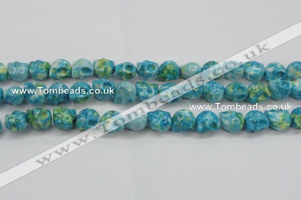 CRF369 15.5 inches 11*12mm skull dyed rain flower stone beads