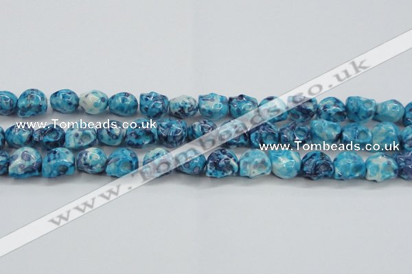 CRF370 15.5 inches 11*12mm skull dyed rain flower stone beads