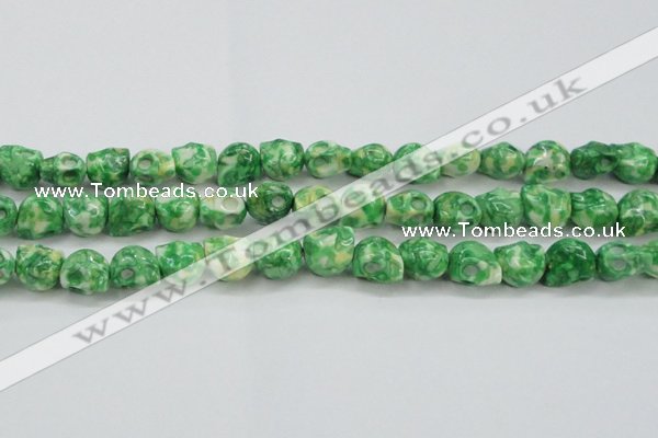 CRF371 15.5 inches 11*12mm skull dyed rain flower stone beads