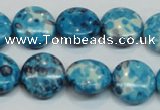 CRF69 15.5 inches 16mm flat round dyed rain flower stone beads