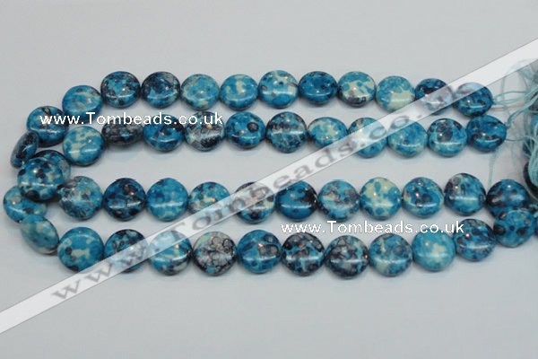 CRF69 15.5 inches 16mm flat round dyed rain flower stone beads