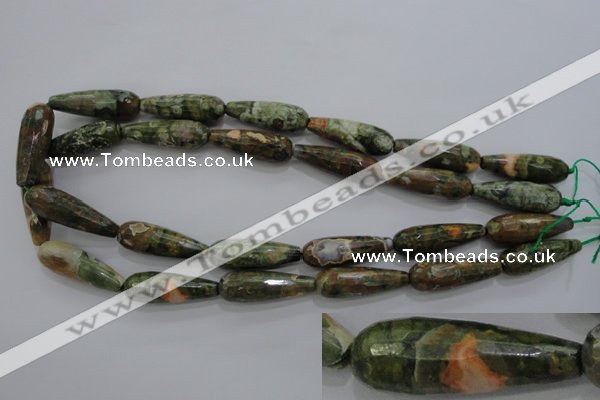 CRH133 15.5 inches 10*30mm faceted teardrop rhyolite gemstone beads