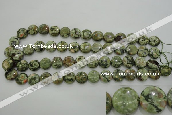 CRH142 15.5 inches 14mm flat round rhyolite gemstone beads